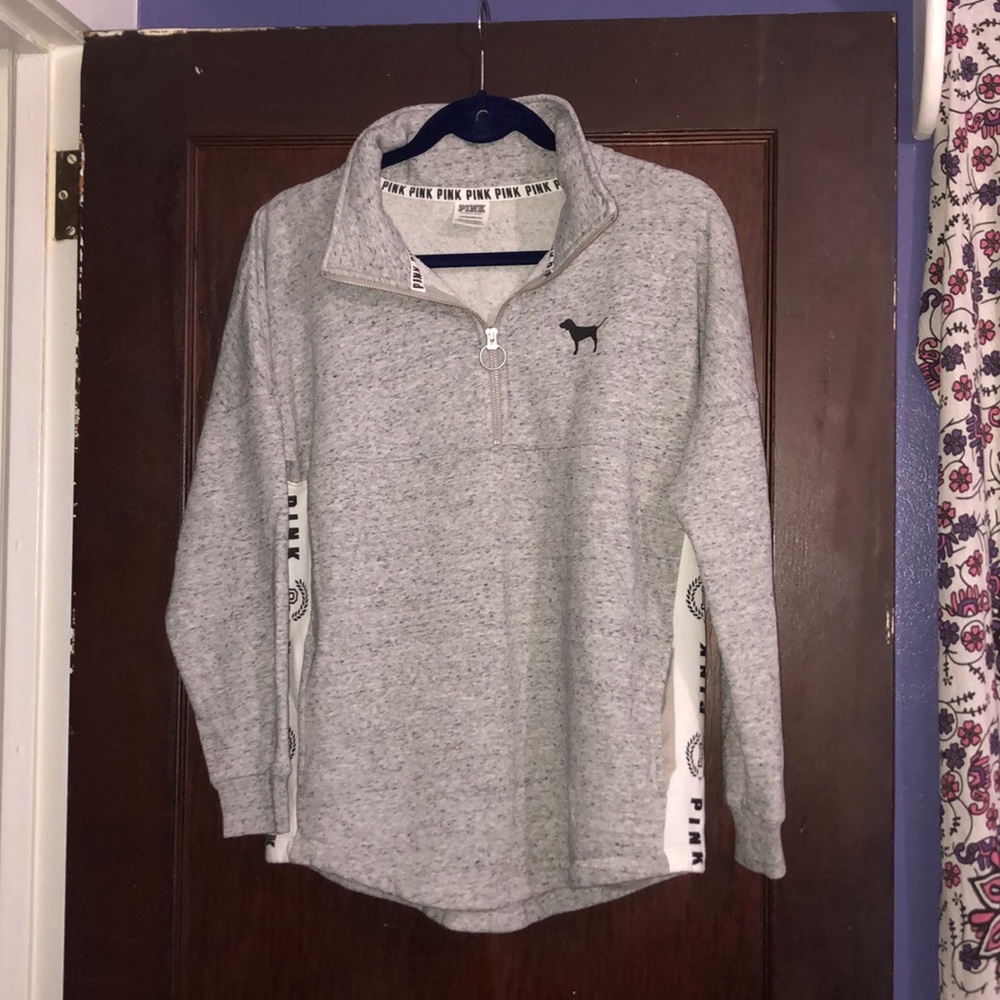 PINK Gray Half Zip Fleece